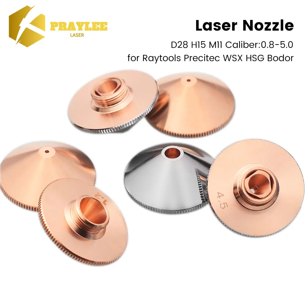 

Praylee 10pcs OEM Laser Nozzle Dia.28 H15 M11 Single Double Chrome for Precitec WSX HSG Bodor Laser Cutting Heads