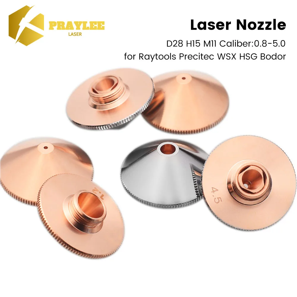 Praylee 10pcs OEM Laser Nozzle Dia.28 H15 M11 Single Double Chrome for Precitec WSX HSG Bodor Laser Cutting Heads