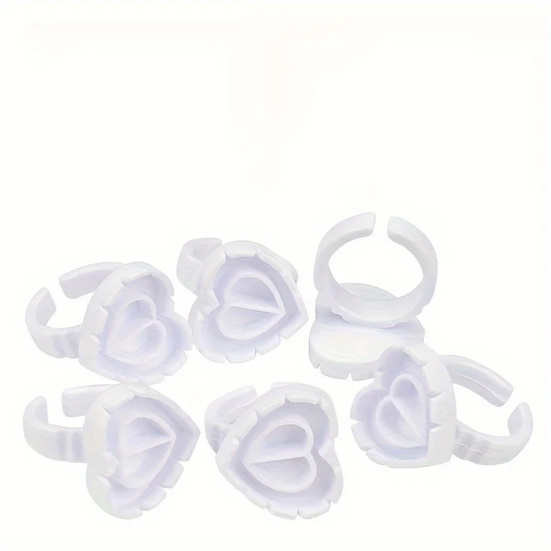 50 PCS Disposable Heart Shape Plastic Glue Ring Cup Eyelash Extension Tattoo Pigment Holder Tray Eyelash Cosmetic Supplies Tools