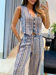 2024 New Summer  Sleeveless Commuting Vest and Wide Leg Straight Leg Pants 2 Piece Sets Womens Outfits Top and Trousers Suit