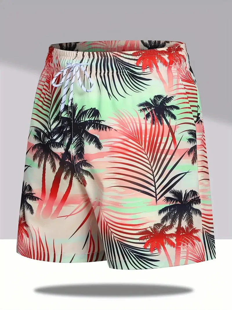 남성용 패션 야자수 그래픽 비치 반바지 여름 트렌디 휴가 3D 프린트 수영복 트렁크 루즈 퀵 드라이 보드 쇼츠