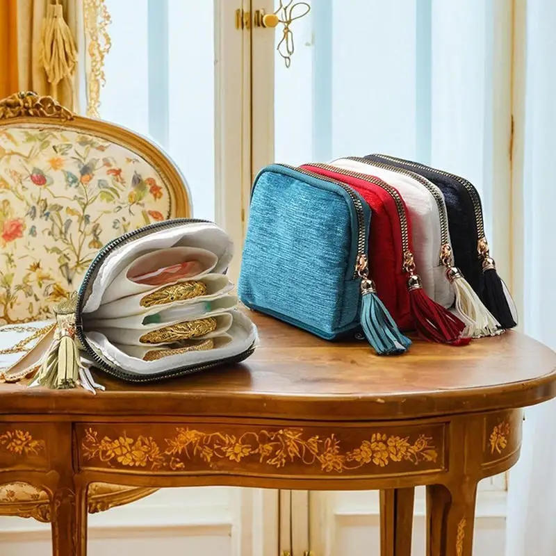 المحمولة متعددة الطبقات شرابة مجوهرات حقيبة التخزين السفر سوار من اليشم سعة كبيرة سستة مجوهرات التعبئة والتغليف مقسم حقيبة #3