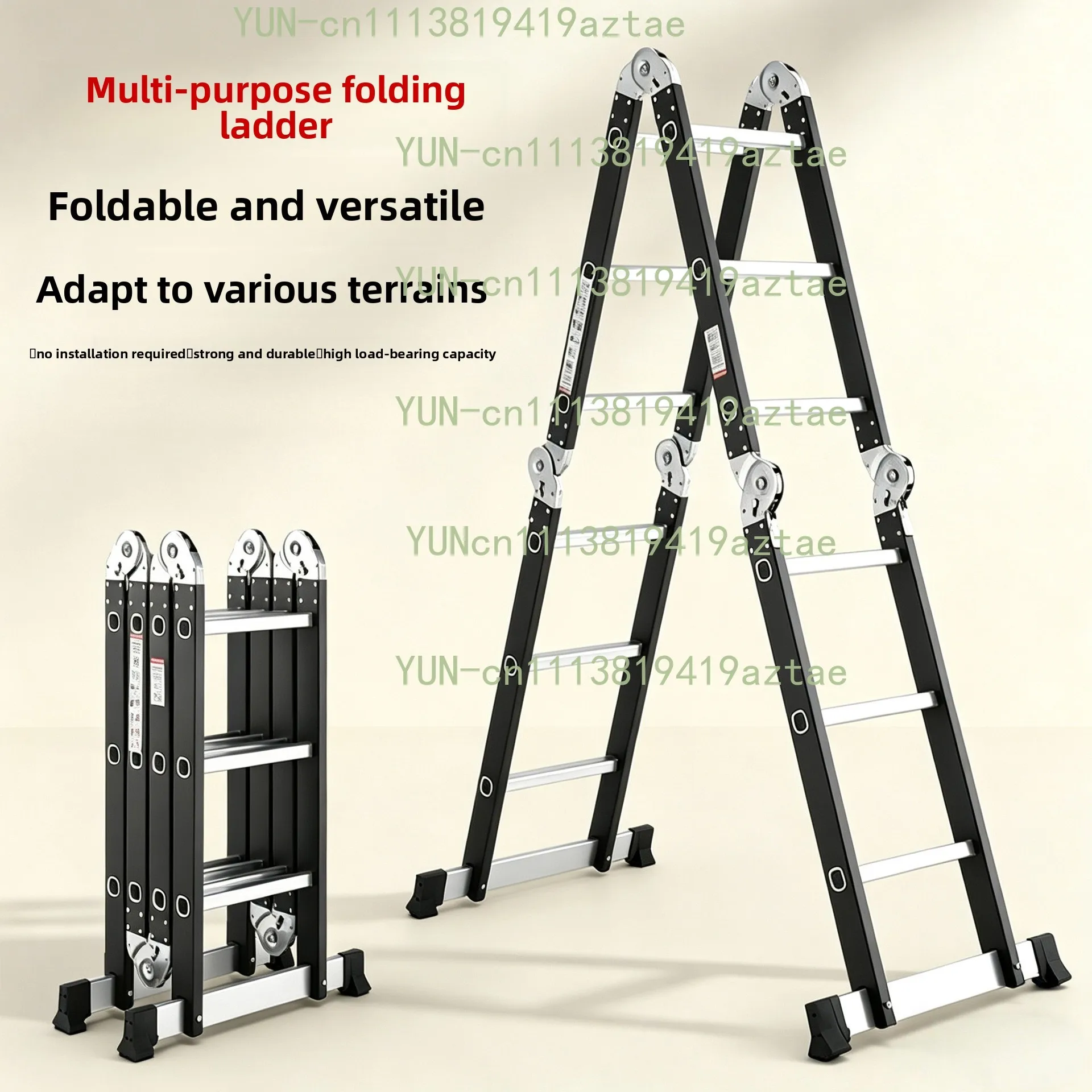 Portable Aluminum Alloy Folding Ladder Household Stairs Thickened Trapezoidal Herringbone Ladder Engineering Telescopic