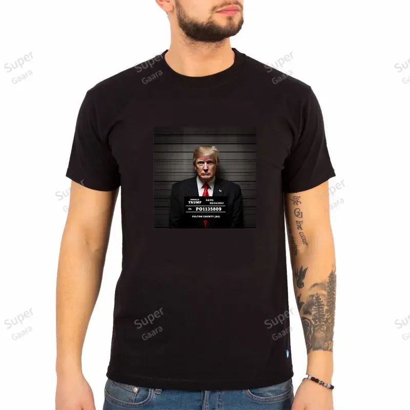 Funny Trump 2024 Prisoner Mugshot Not Guilty Limited Edition Theme Cotton T Shirt for Men Men's Dedicated Short Sleeve Tee Gym