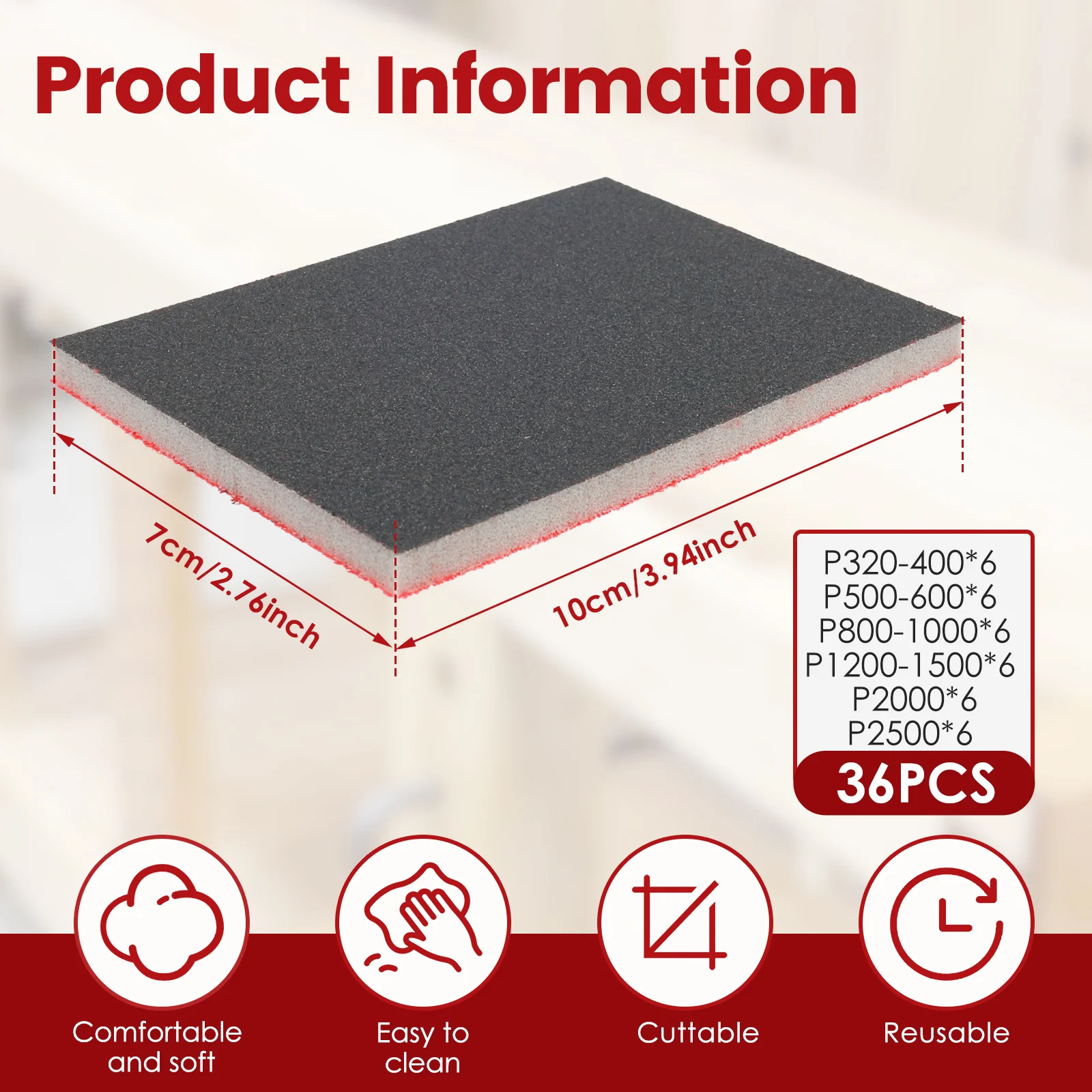 Sanding Sponge 320-2500Grit Sandpaper Assortment Pads Soft Foam Sanding Block Dry Wet Sandpaper for Wood Furniture Polishing