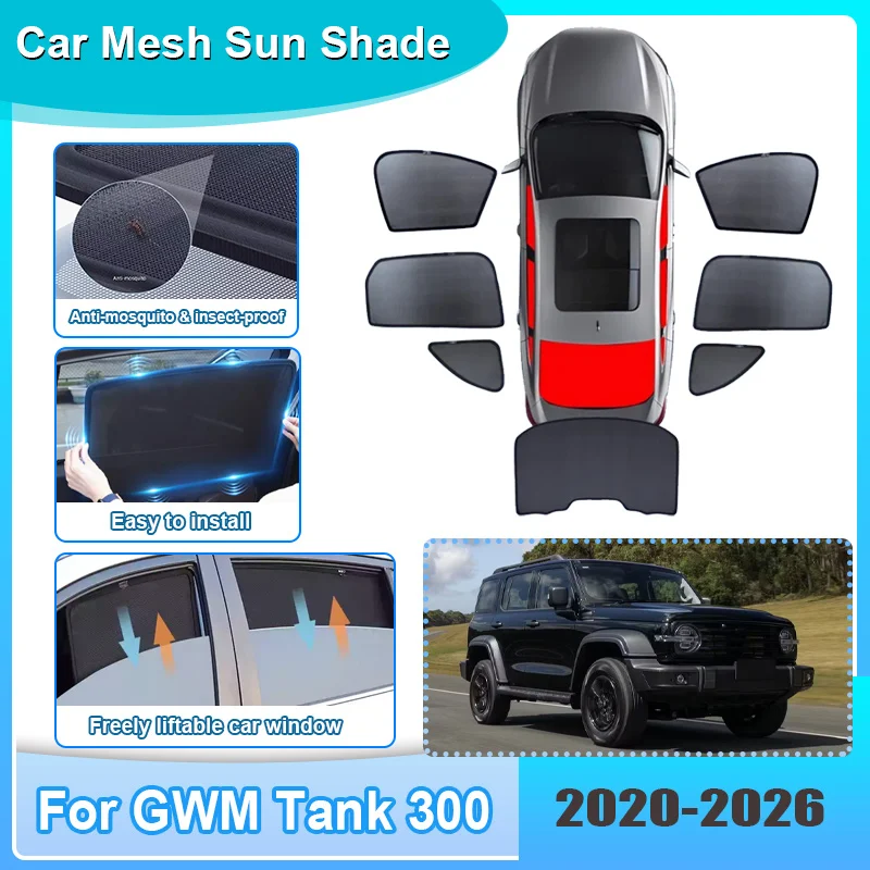 

Car Sunshade For GWM Tank 300 2020-2026 Mesh Sun Shade UV Protection Heat Insulation Windshield Frame Curtain Auto Accessories