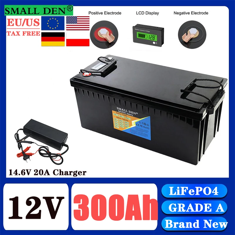 New 12V/24V 100Ah~320Ah LiFePO4 battery pack 12.8V suitable for RV campers off-road off grid battery pack EU/US duty-free