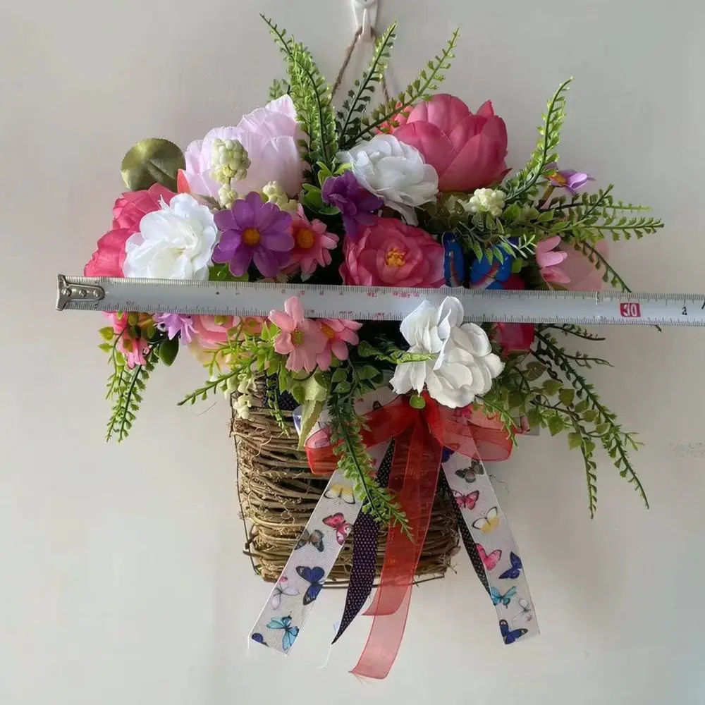 Red Flower Hanging Basket Wreath With Bowknot For Zonghong Home Wall Balcony Decor Seasonal Decorative Pvc Pendant