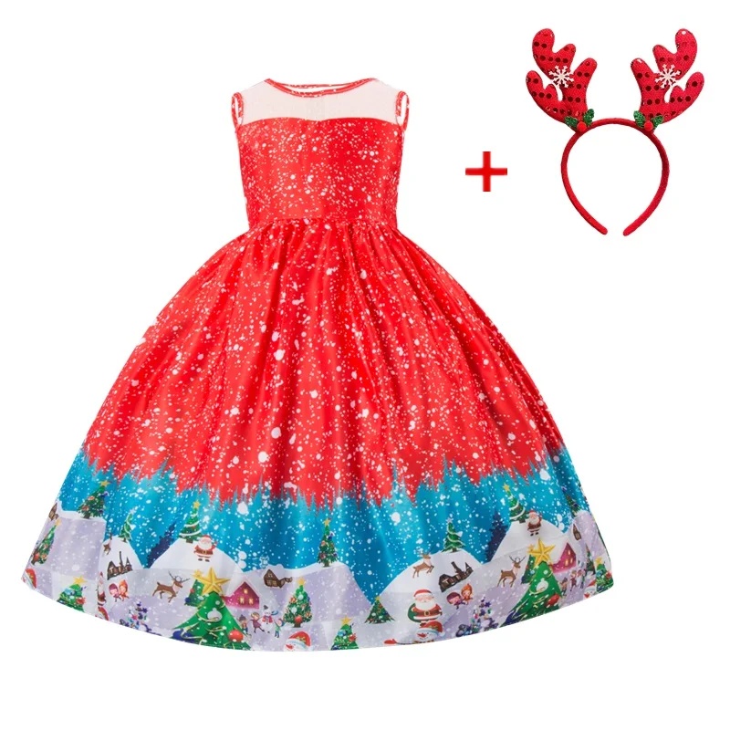 Kids Christmas Red Dresses for Girls Santa Claus Snowman Xmas Princess Costume 2024 New Year Party Evening Ball Gown for 4-10Yrs