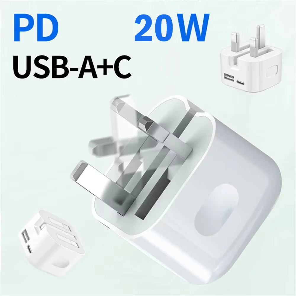 Fast Quick Charging Dual Ports PD A+C 20W UK GB AC Home Travel USB C Charger For IPhone 13 14 15 Samsung htc lg Xiaomi