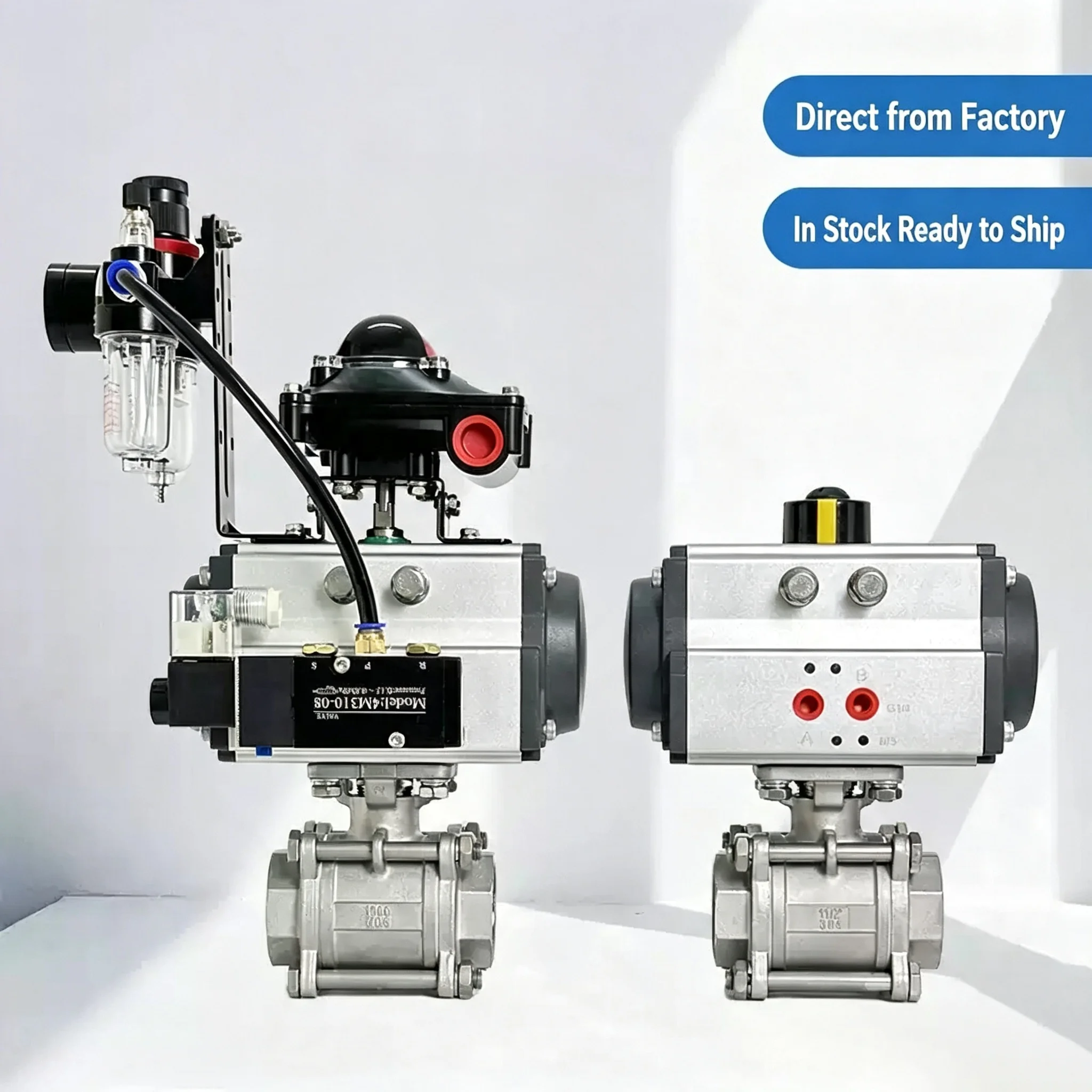 High Platform Double Acting Cylinder DN 8 10 15 20 25 32 40 50 65 80 100 304 Stainless Steel Three Piece Pneumatic Ball Valve
