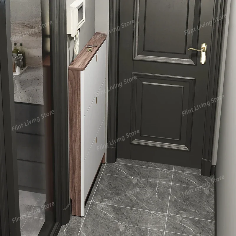 Ultra Thin Shoe Cabinet 13cm Extremely Narrow Solid Wood Household Door Rotating Entrance Cabinet Zapatera Furniture
