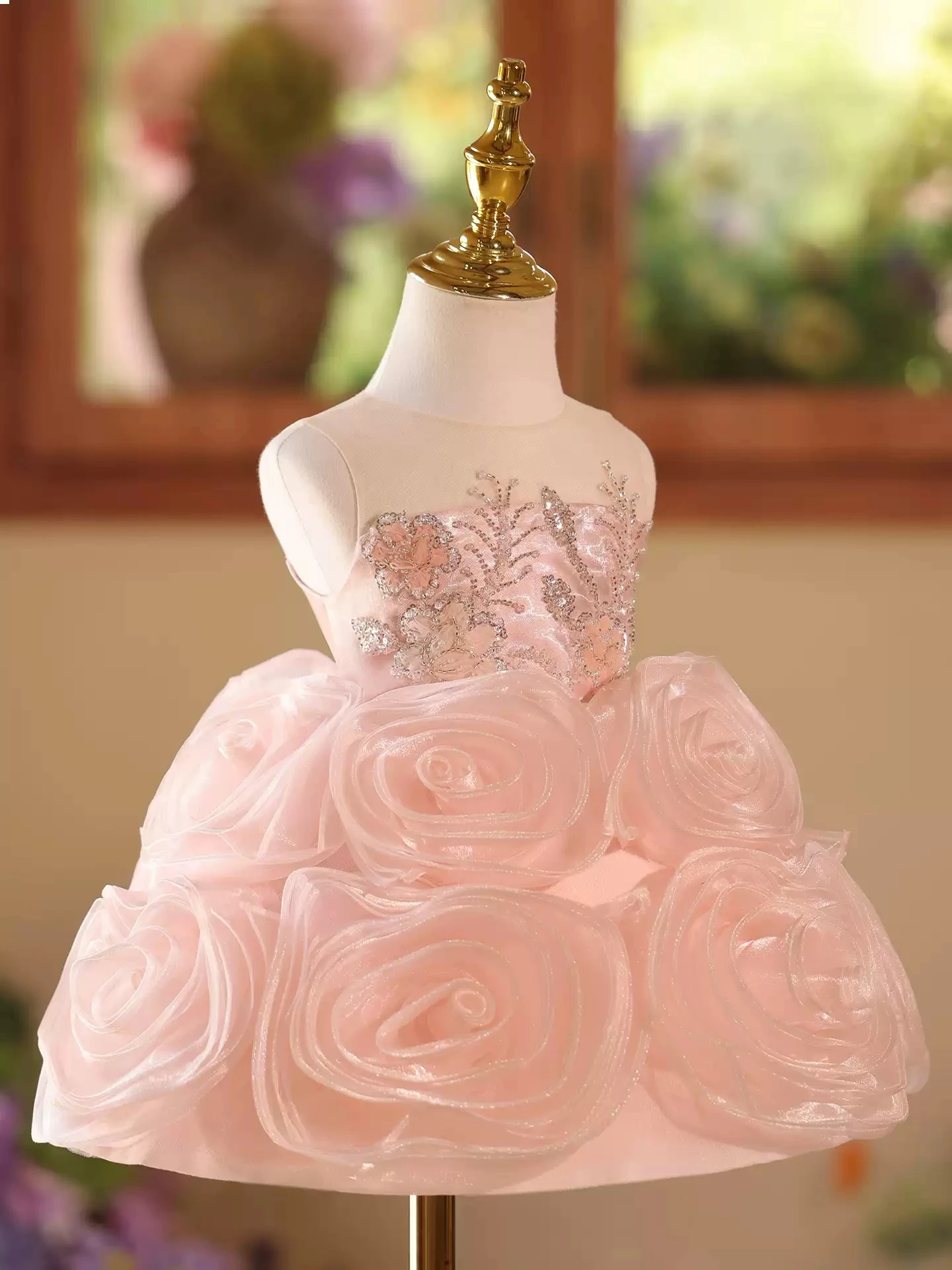 KLGFLD Gorgeous and Elegant Girl Birthday Party Dress baby one Year Old Party Evening Dress Big Flowers Girl Children's Clothing