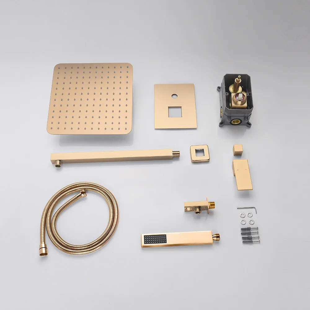 Système de douche avec robinet de douche en or rose, vanne d'équilibrage à 2 fonctions
