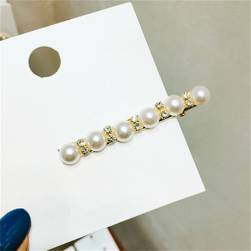 Fashion Pearl Metal Hair Clip Barrette Rectangle Rhinestone Hairpin Bobby Jewelry Styling Tools Women Girls Hair Accessories