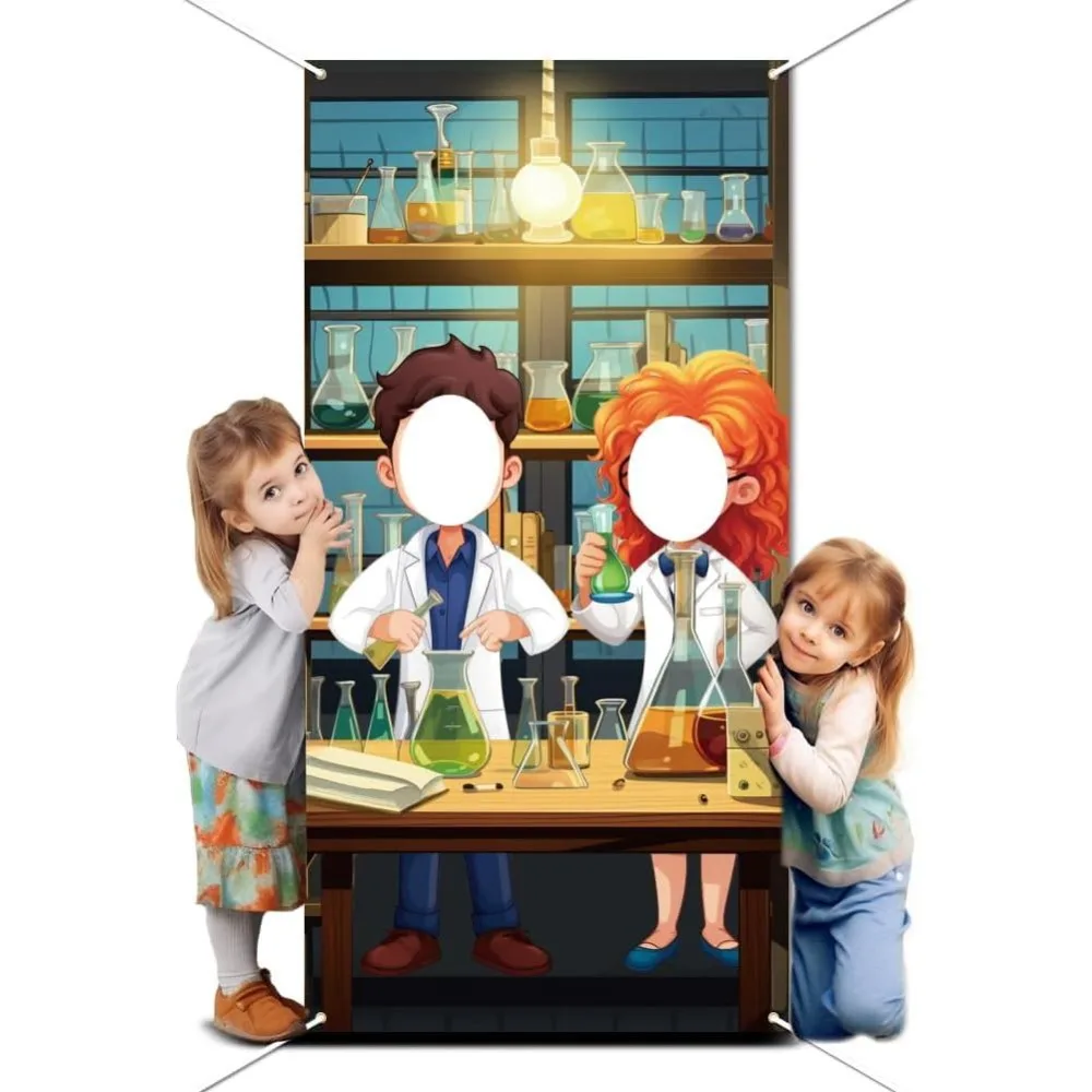 Science Party Backdrop Mad Scientist Party Decoration Photography Background Science Lab Party Game Background 70.8x35.4 Inch
