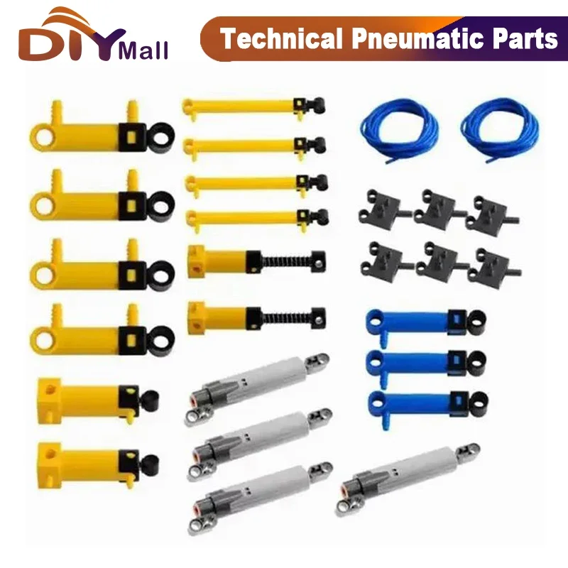 

27PCS MOC Technical Pneumatic Parts Set - Air Pump, Hose, Tank & Piston Components Compatible with Major Building Systems