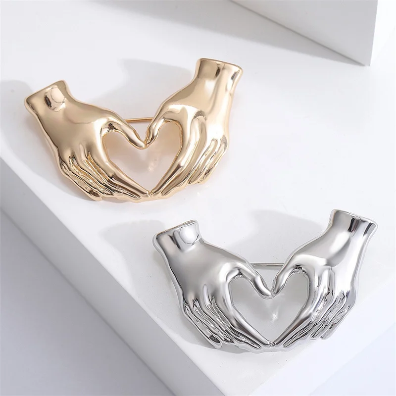 XIALUOKE Hand Pose Heart Brooches For Women Unisex Office Causal Brooch Pins Gifts Unique Cross Your Hands Brooch Party Jewelry