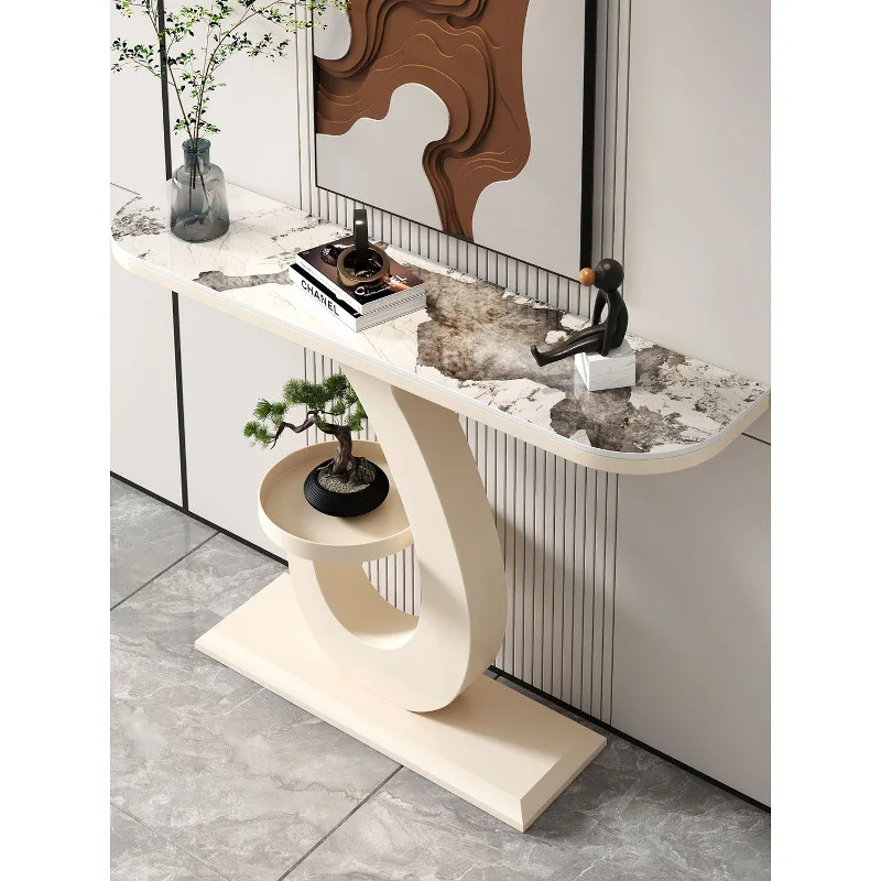 Light luxury rock slab entrance table against the wall, facing the door entrance table, simple modern corridor aisle decorative