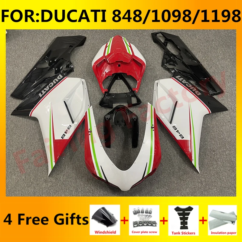 

Новый комплект обтекателей для мотоцикла ABS, подходит для DUCATI 848 1098 1198 2007 2008 2009 2010 2011 2012, комплект обтекателей красного и белого цвета