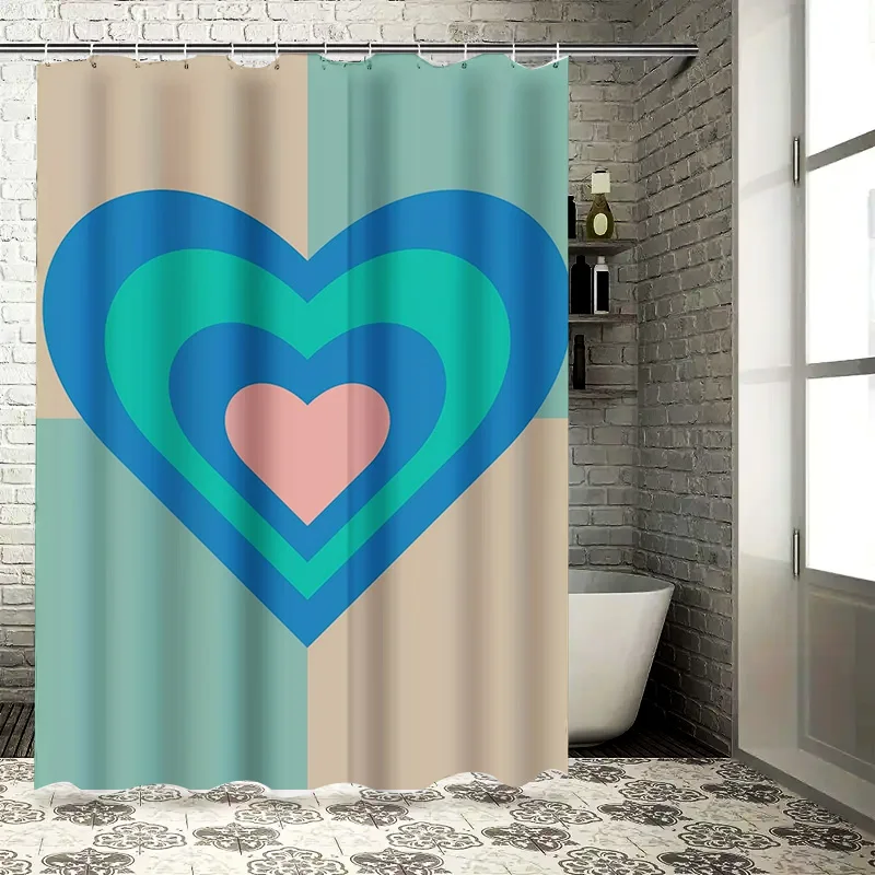 Colorful Nested Hearts Waterproof Shower Curtain, Perfect for Any Bathroom, Vibrant and Modern Design, Unique Artwork