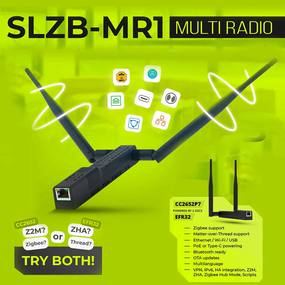 SLZB-MR1 Multiradio Thread Coordinator Zigbee3.0 with PoE Ethernet/USB/WiFi Bridge Compatible Zigbee2MQTT Home Assistant ZHA