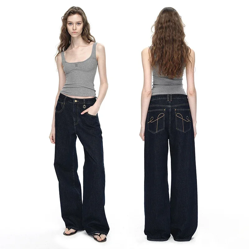 

EMPTY * Women's Spring and Autumn Fashion Art Signature Jeans Vintage High Waist Old Wide Legged Pants traf Pants Y2K Womenswear