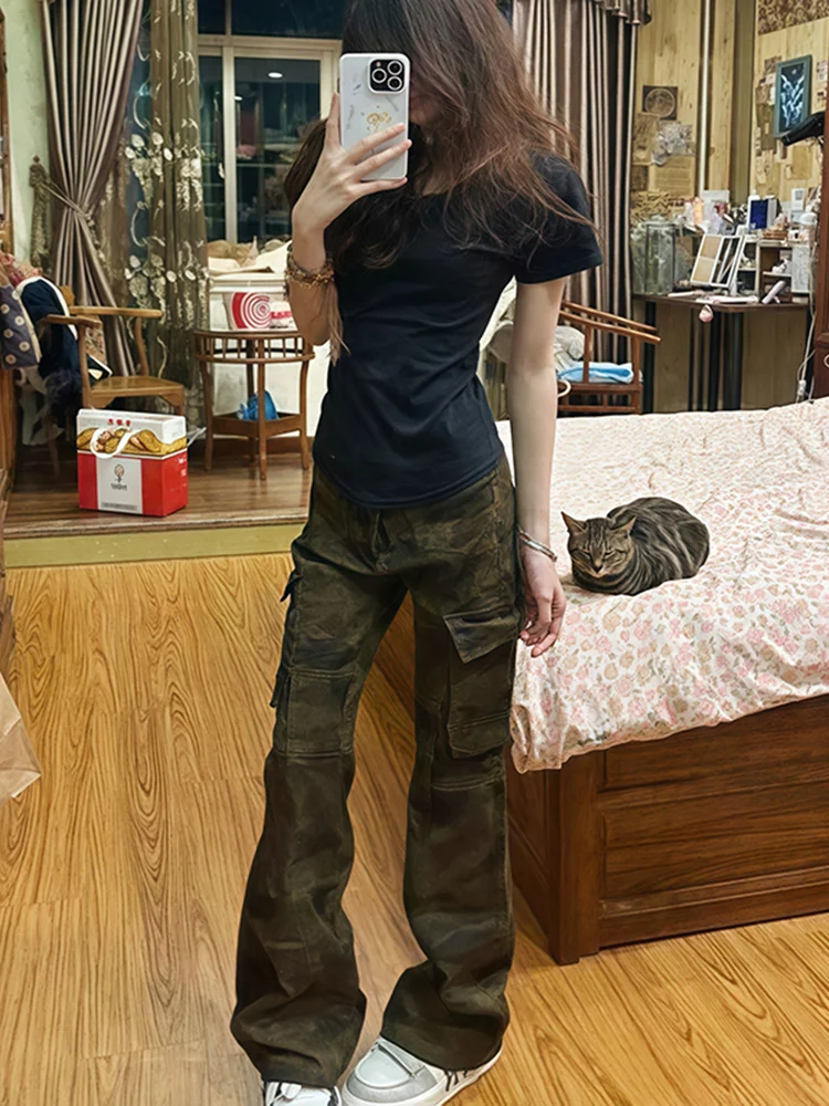 American Sle Camouflage Workwear Pants Men's High Street Straight Leg Jeans Slimming Long Trousers Wear Resistant Youth Fas...