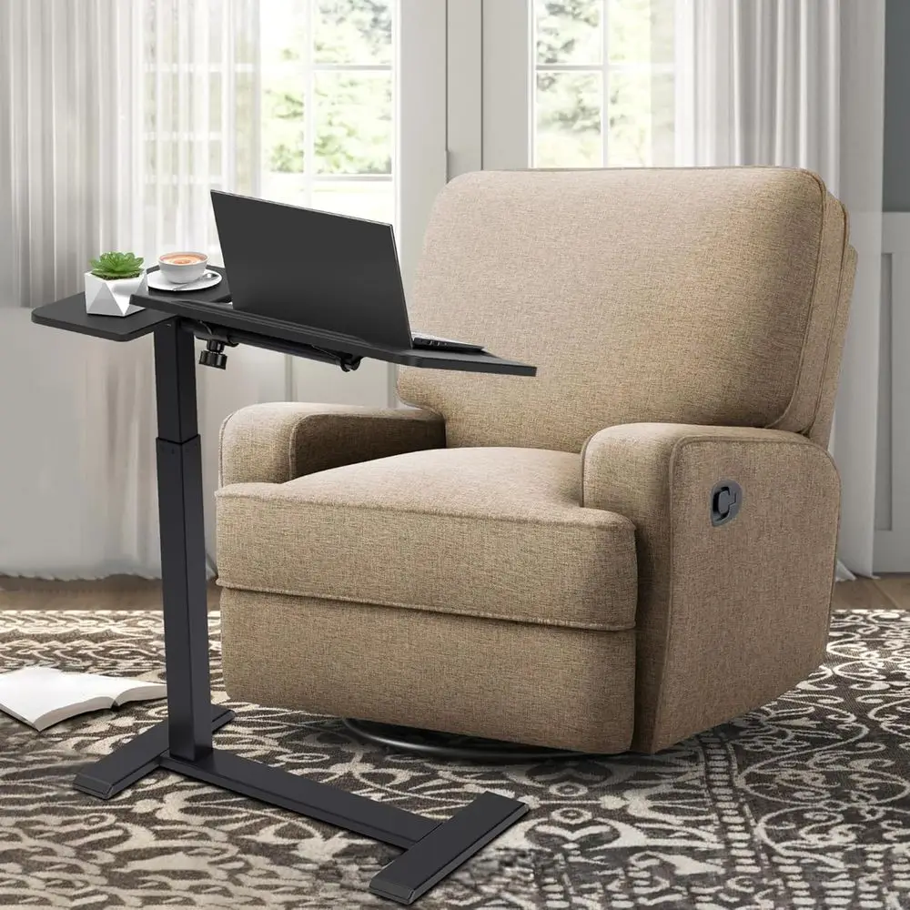 Мобильный столик из орехового дерева с пневматическим наклоном, столом для ноутбука и скрытыми колесами (черный)