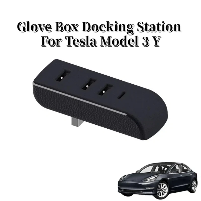 Glove Box Docking Station for Tesla Model 3 Model Y USB Hub Ports Car 4-in-1 USB Extender Charger Upgrade Data Transfer Adapter