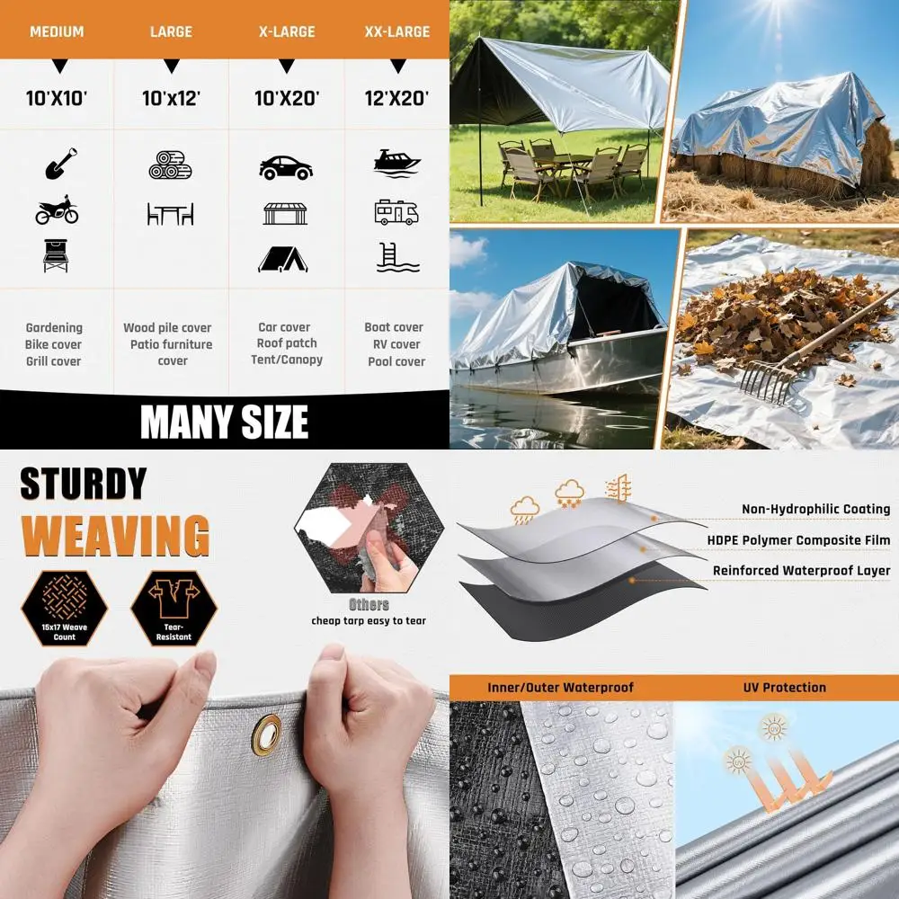 قماش القنب المقاوم للماء عالي التحمل 12 × 20 قدم مع حواف معززة، حلقات نحاسية، حجب الأشعة فوق البنفسجية، مقاوم للتمزق للتخييم، الفناء، الخيمة، #1