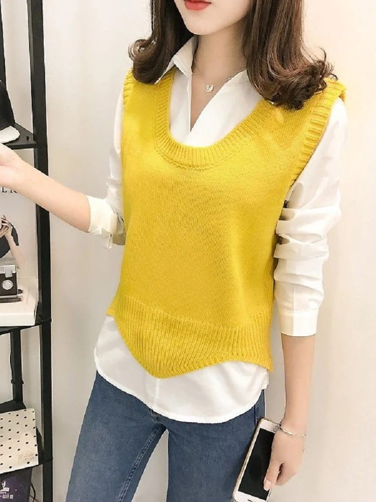 

Women's Knitted Sweater Vest Autumn Base Layer Outerwear round Neck Short Style Warm Thermal Casual Fashion Commute Style