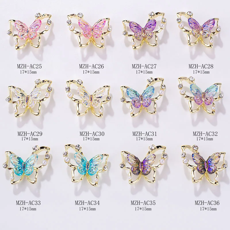 

10PCS Gold Silver Butterflies Rhinestone For Nails Charms Aurora Laser Nail Butterfly Decorations Manicure Women Nail Gems Parts