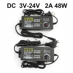 AC DC 3V 5V 9V 12V 24V 2A 48W Adjustable Power Supply with Display Screen Universal Voltage Regulated adatpor