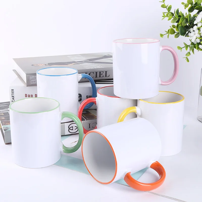 Blank Ceramic Mug with Color Handle, for Sublimation