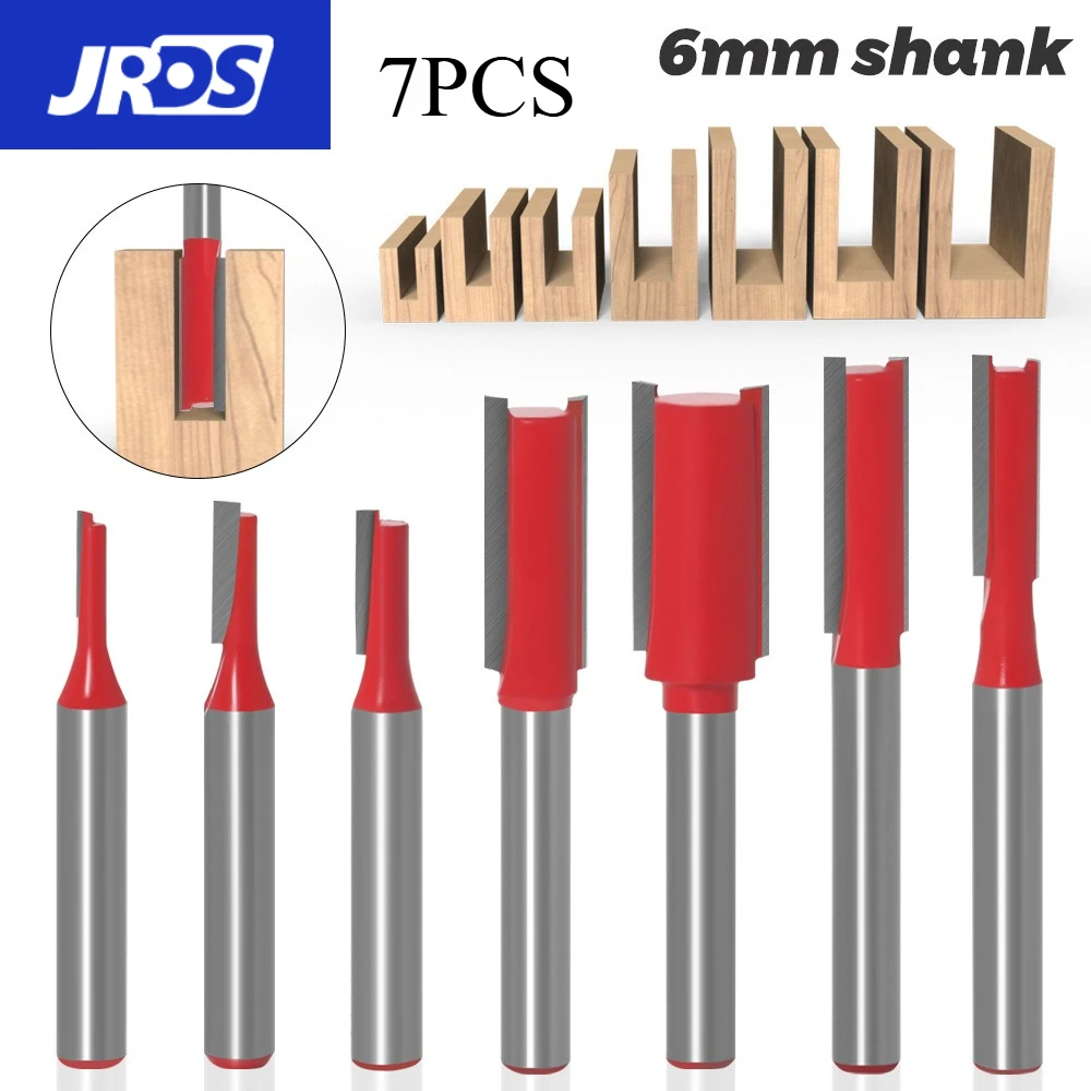 JRDS 6mm Shank Double Flute Straight Router Bit, Woodworking Grooving Trimming Cutter for Wood Trimmer & Engraving Machine