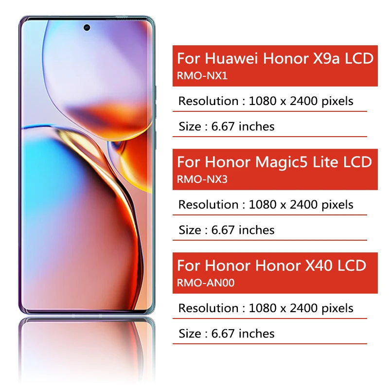 Imagem -02 - Lcd Touch Screen Digitalizador para Huawei Honor X9a Repetição x1 X40 Magic5 Lite Lite Rmoo-nx3 Novo