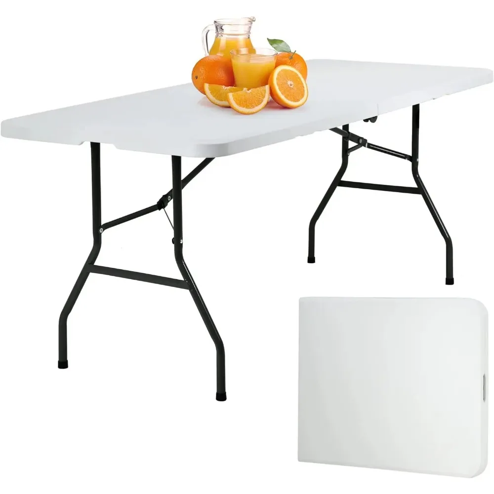 

Camping Table Plastic Picnic Table Office Table for Parties Wedding Camping Office with Carrying Handle (White, 6 FT)