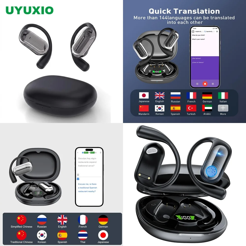 AI Translation Earbuds 144 Languages BT 5.4 Wireless Earphone 4 Modes No Subscription OWS Open-Ear Real-Time Translation