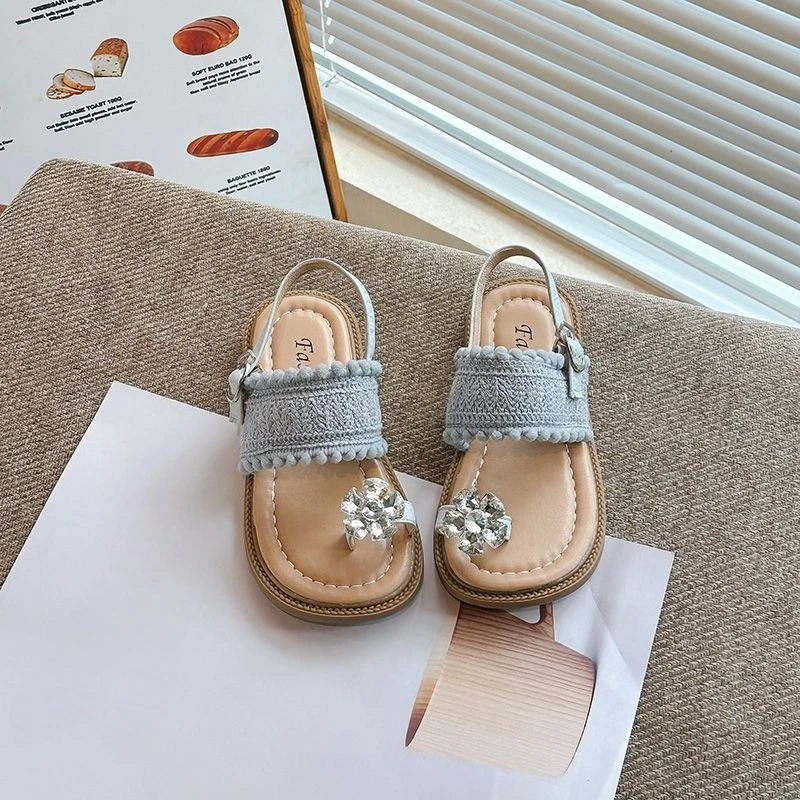 Girls Floral Rhinestone Princess Open-Toe Sandals New Summer 2026 Fashion Children Shoes