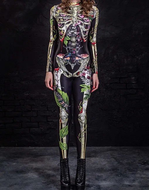 Women Men Future Robot Machine Skull 3D Printed Punk Jumpsuit Halloween Cosplay Costumes Party Role Playing Dress Up Outfit