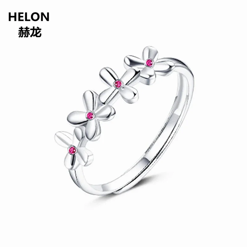 

Solid 14k White Gold Engagement Ring for Women Natural Ruby Flower Wedding Ring Fine Jewelry Christmas Valentine's day gifts