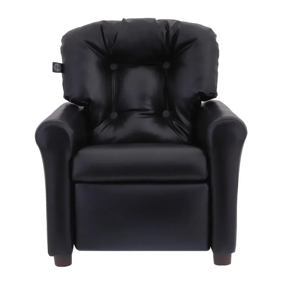 Traditional Kids Recliner Chair, Toddler Ages 1-5 Years, PU Faux Leather Black