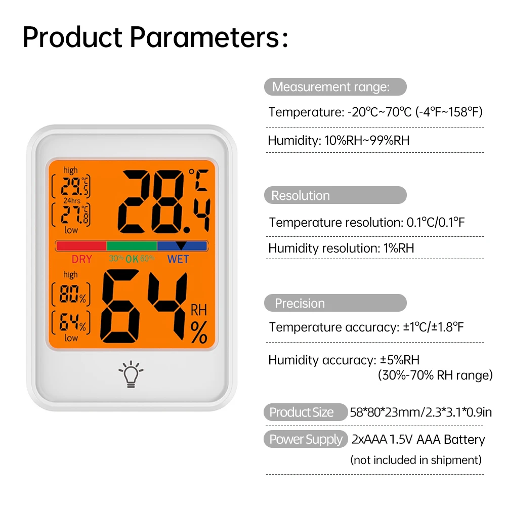 MC41S جهاز قياس درجة الحرارة والرطوبة الرقمي المحمول الداخلي بشاشة كبيرة مع إضاءة خلفية مناسبة للمكاتب المنزلية #6