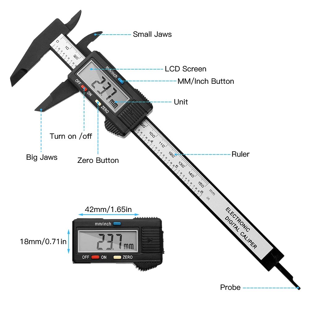 Calibrador Digital electrónico de fibra de carbono, calibrador Vernier de 150mm, regla Digital, micrómetro, herramientas de medición