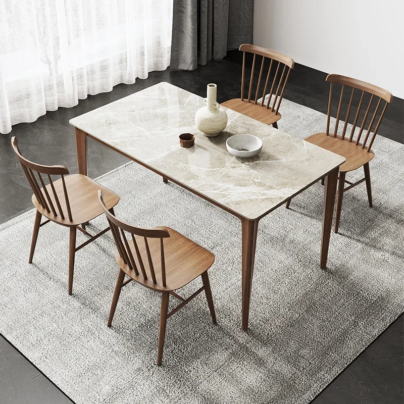 Simple Modern Restaurant Dinner Room Furniture Slate Wooden Rectangular Dining Table