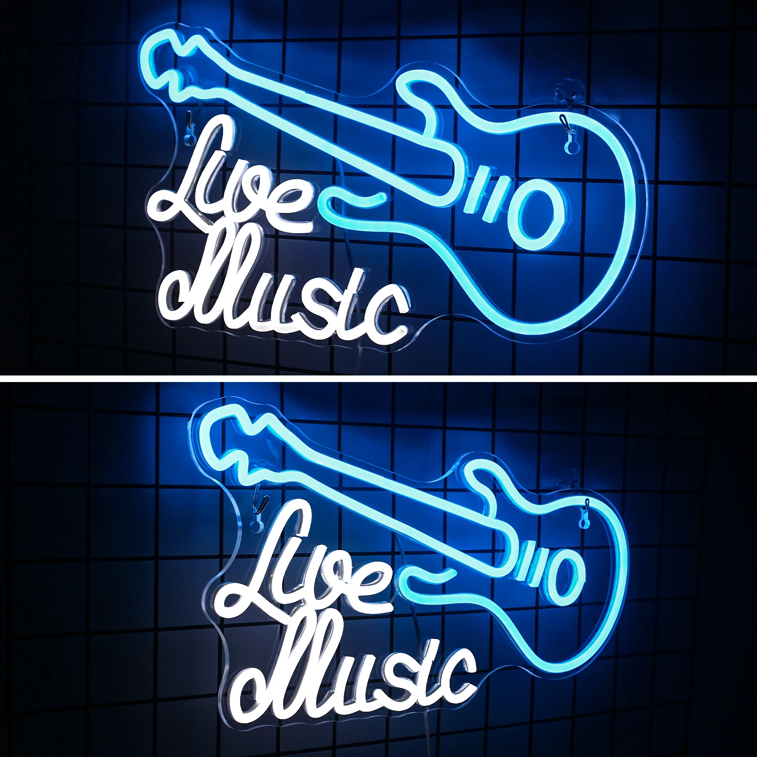 Live Music Neon Sign Guitar LED Art Lâmpada de parede, Sala de estúdio, Bar, Night Club, Decoração de festa, Nice Gift for Music Lover