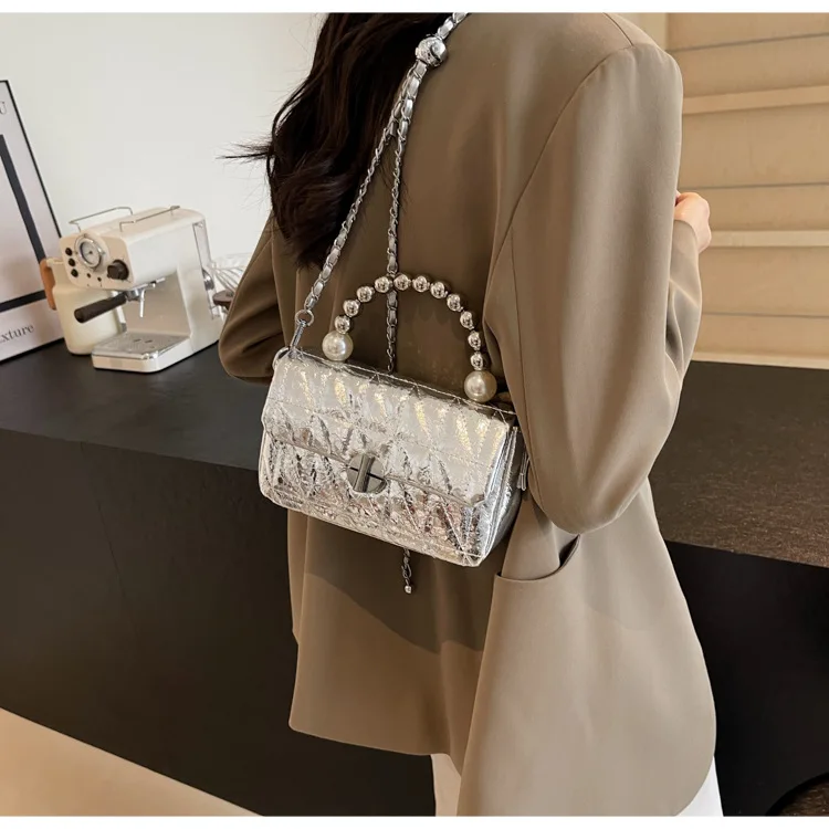 

‌2025 Luxury Beaded Shoulder Bag - Premium Diamond Chain Messenger Purse, Women's Fashion Square Small Crossbody Bag‌