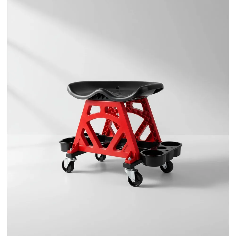

Heavy Duty Rolling Mechanic Stool with Tool Tray - 360° Swivel Casters, 300lb Capacity for Garage & Workshop