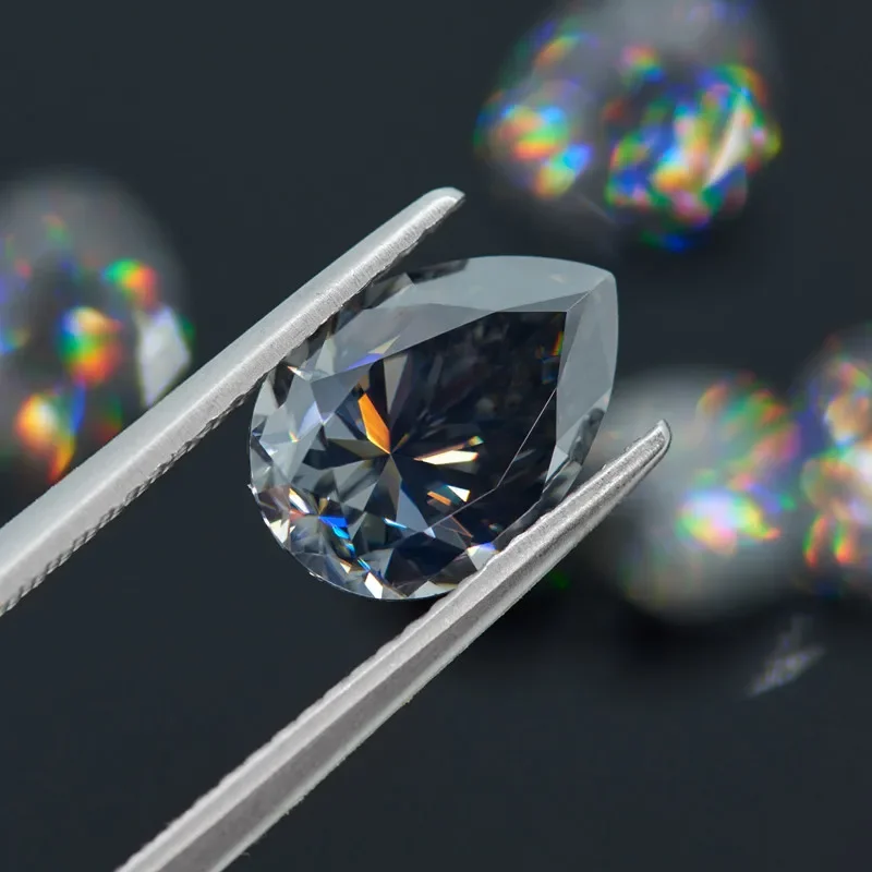 AIOSC Pear Cut Loose Moissanite Stone 0.3~6.0ct Dark Gray Gems Stones for DIY Ring with GRA Certificate Fine Jewelry Accessories